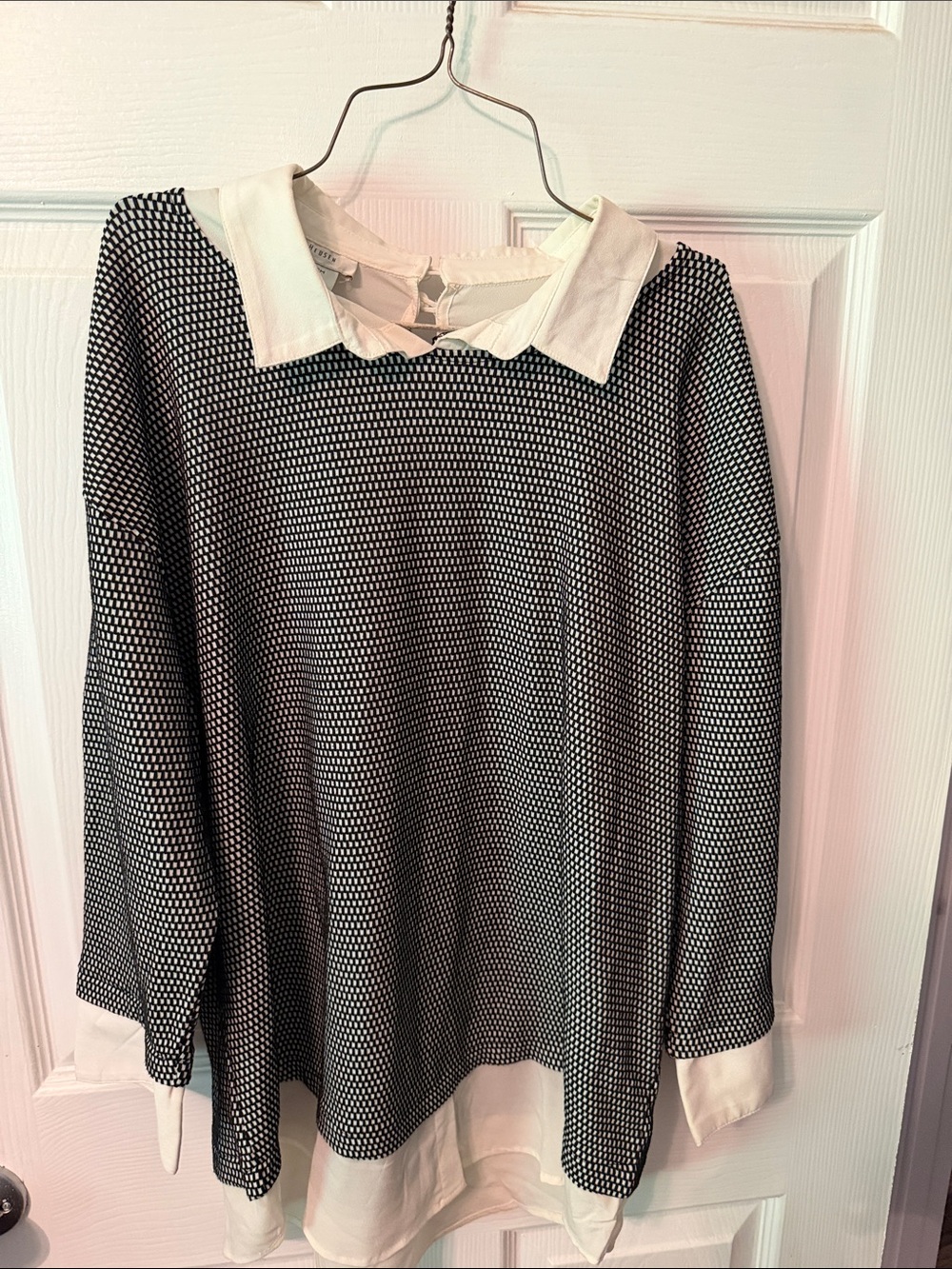 Van Heusen Black and White Dot Collared Long-Sleeve Blouse